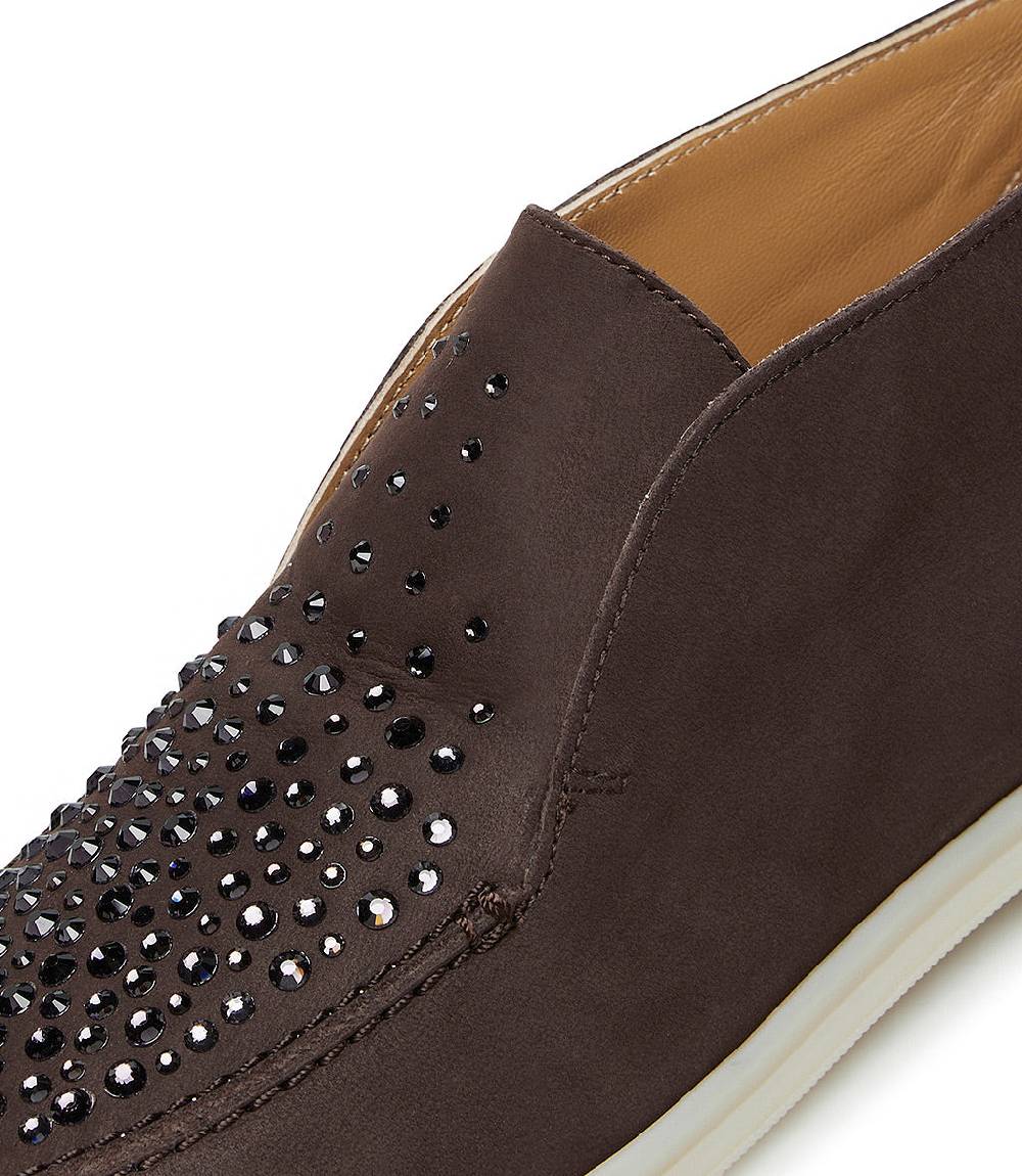 Loriblu Mocassini In Pelle Marrone Scuro Con Cristalli