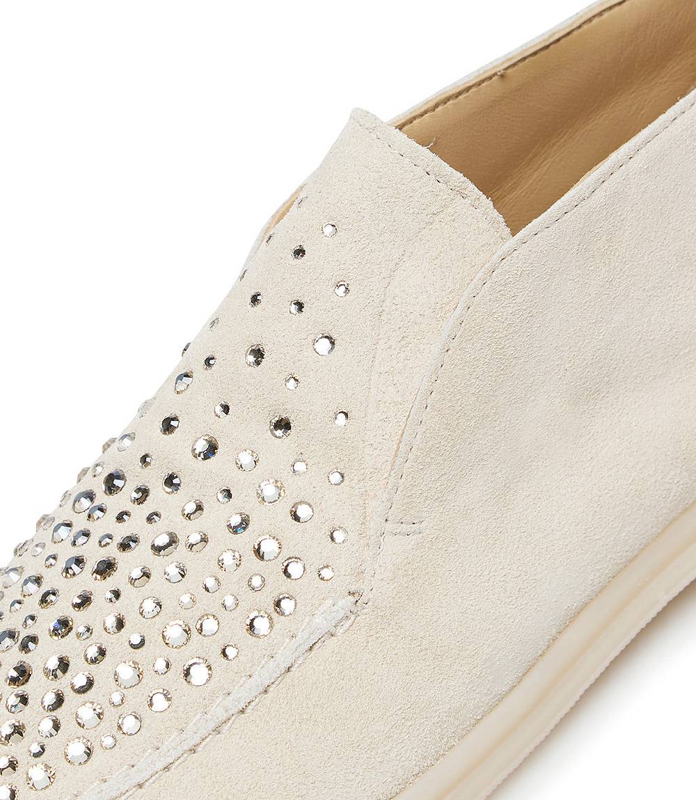 Loriblu Mocassini In Pelle Scamosciata Avorio Con Cristalli