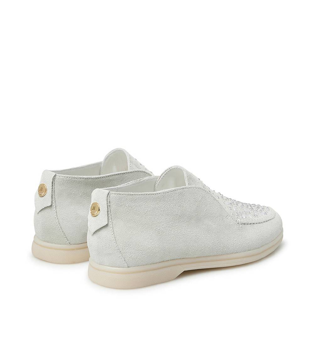 Loriblu Mocassini In Pelle Scamosciata Bianco Con Cristalli