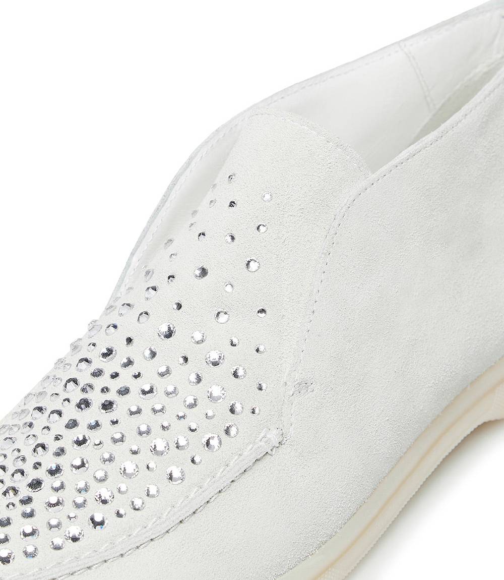 Loriblu Mocassini In Pelle Scamosciata Bianco Con Cristalli