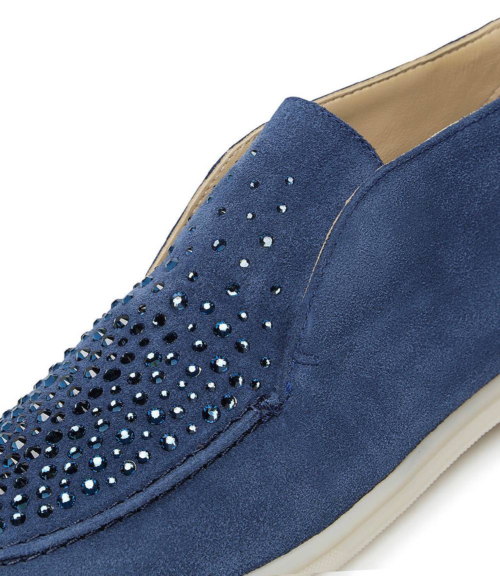 Loriblu Mocassini In Pelle Scamosciata Blu Avio Con Cristalli
