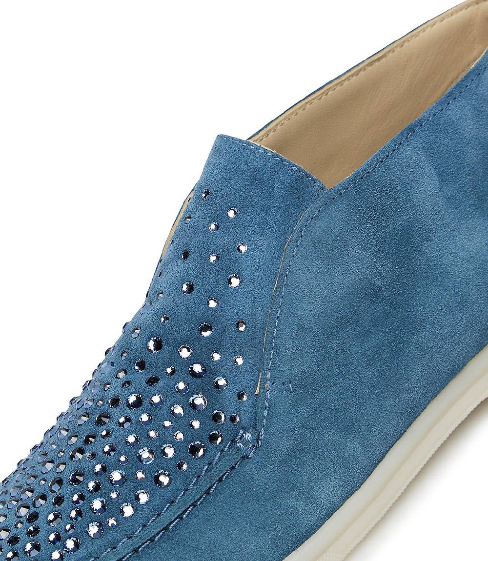 Loriblu Mocassini In Pelle Scamosciata Blu Con Cristalli