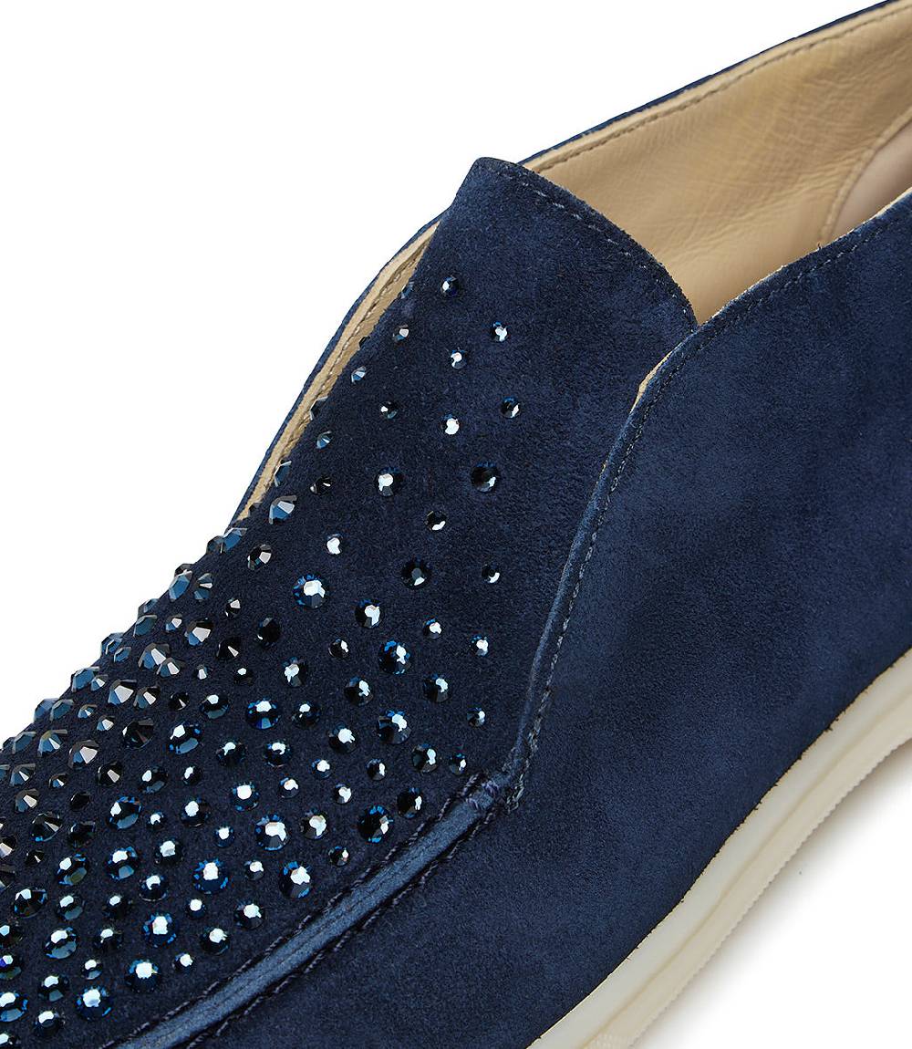 Loriblu Mocassini In Pelle Scamosciata Blu Scuro Con Cristalli