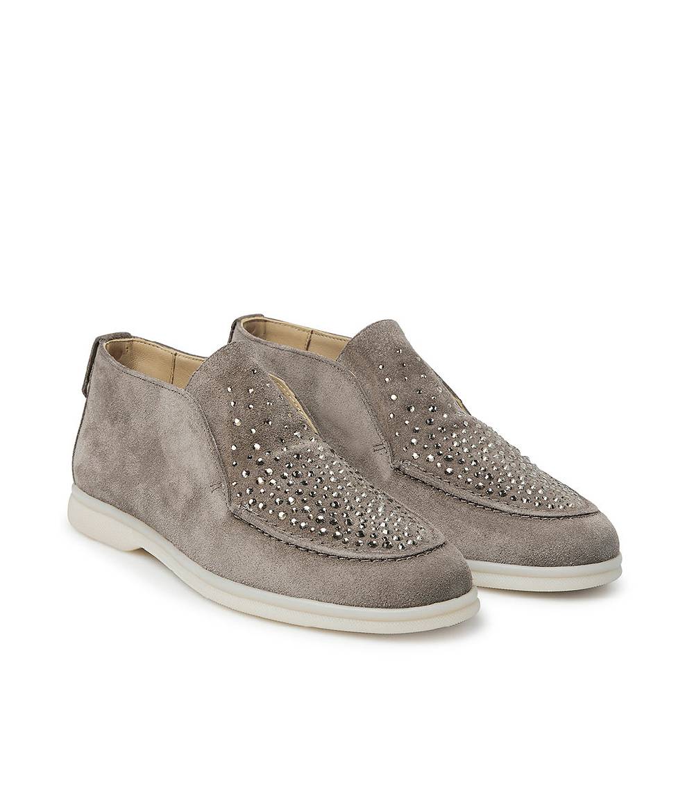 Loriblu Mocassini In Pelle Scamosciata Creta Con Cristalli