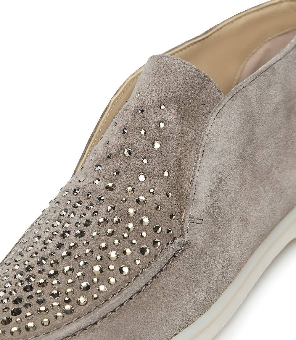 Loriblu Mocassini In Pelle Scamosciata Creta Con Cristalli