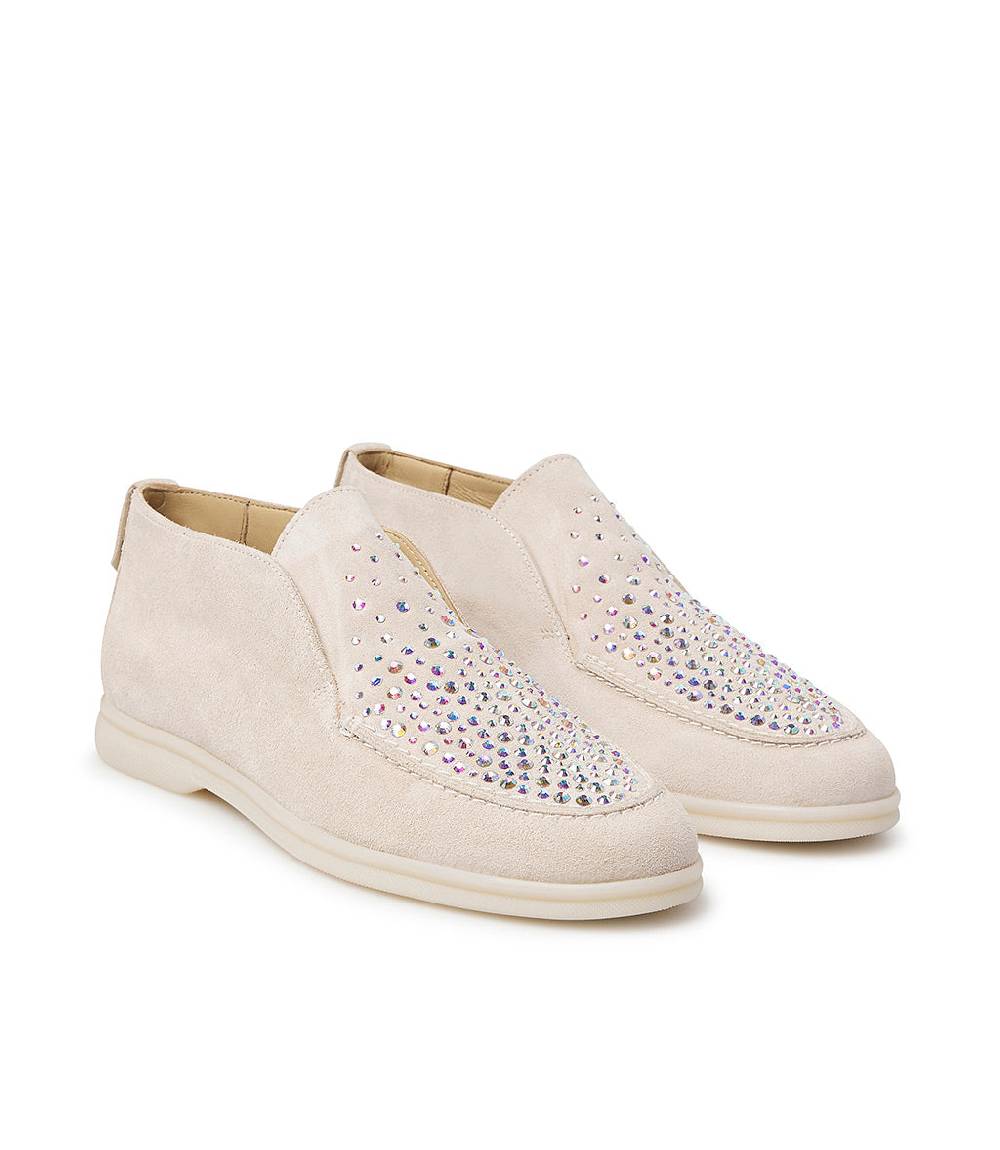 Loriblu Mocassini In Pelle Scamosciata Rosa Cipria Con Cristalli