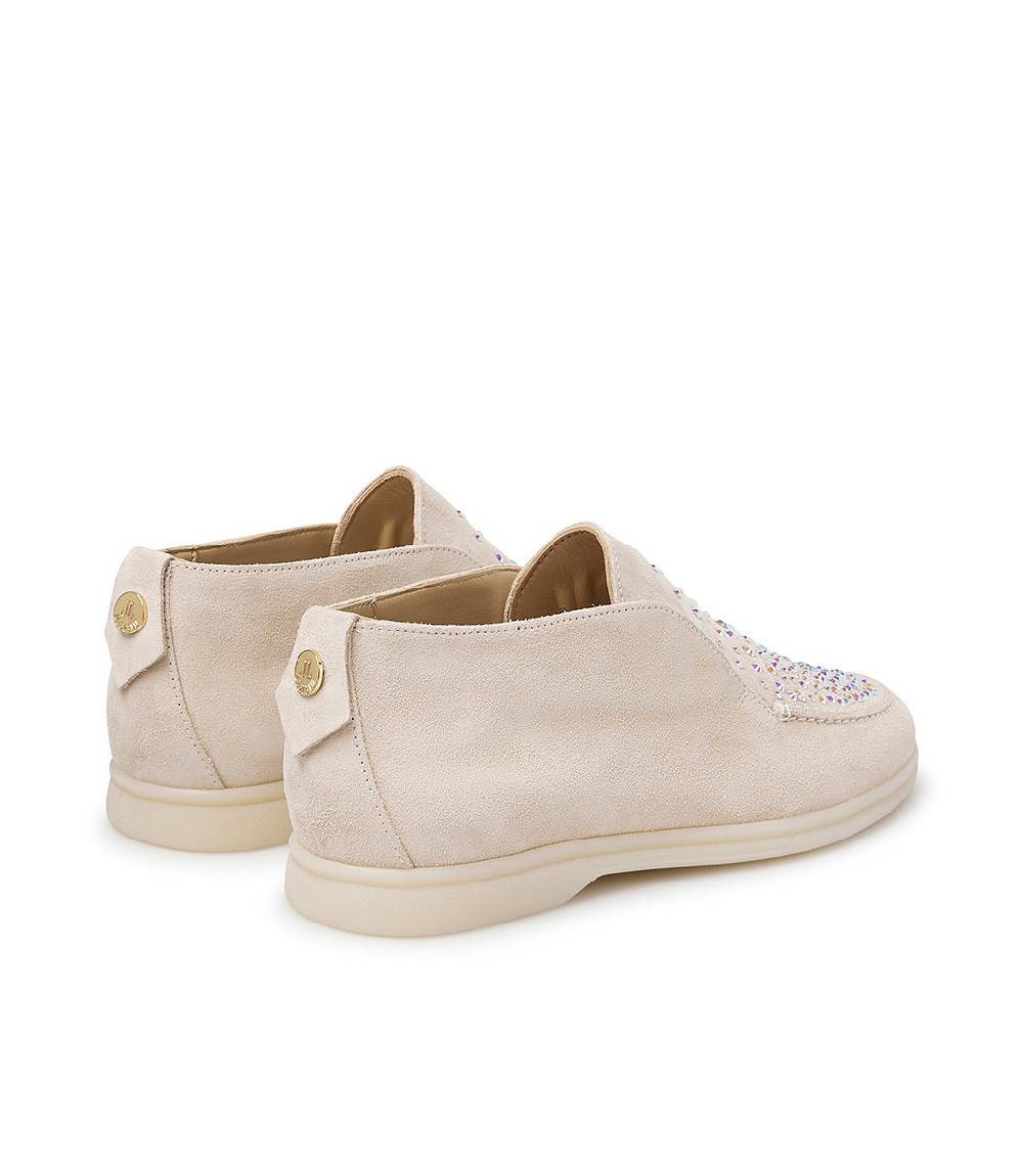 Loriblu Mocassini In Pelle Scamosciata Rosa Cipria Con Cristalli