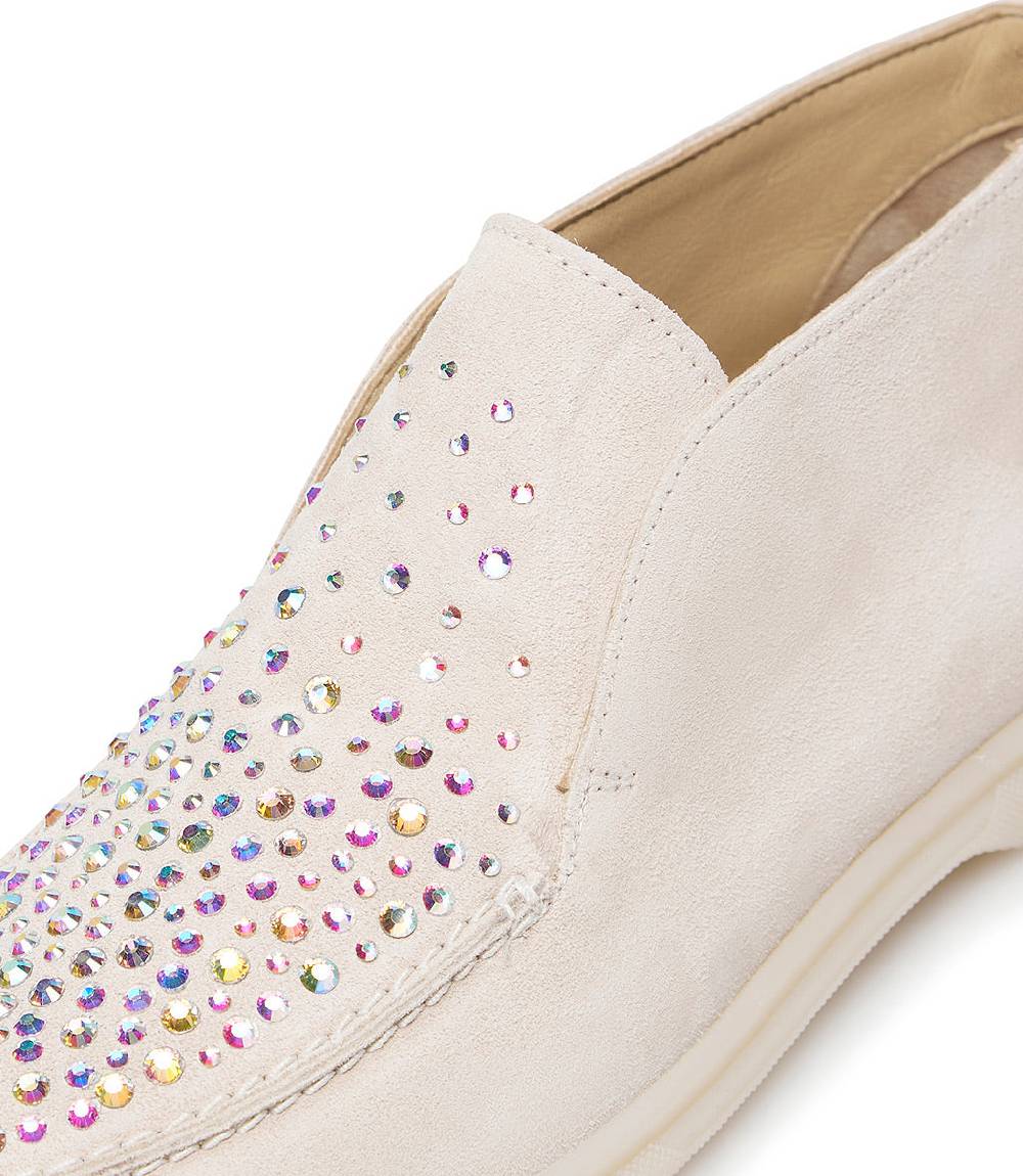 Loriblu Mocassini In Pelle Scamosciata Rosa Cipria Con Cristalli