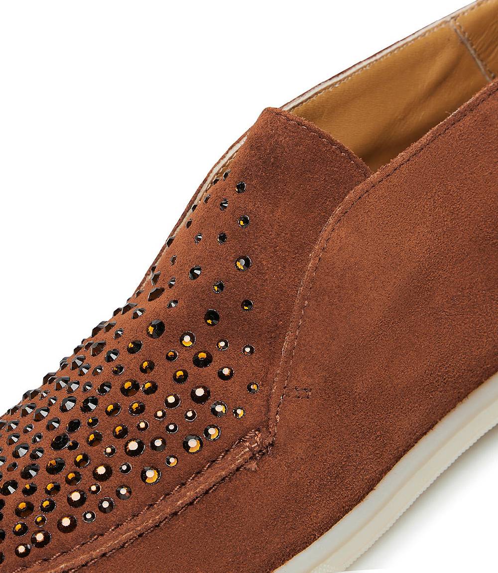 Loriblu Mocassini In Pelle Scamosciata Ruggine Con Cristalli