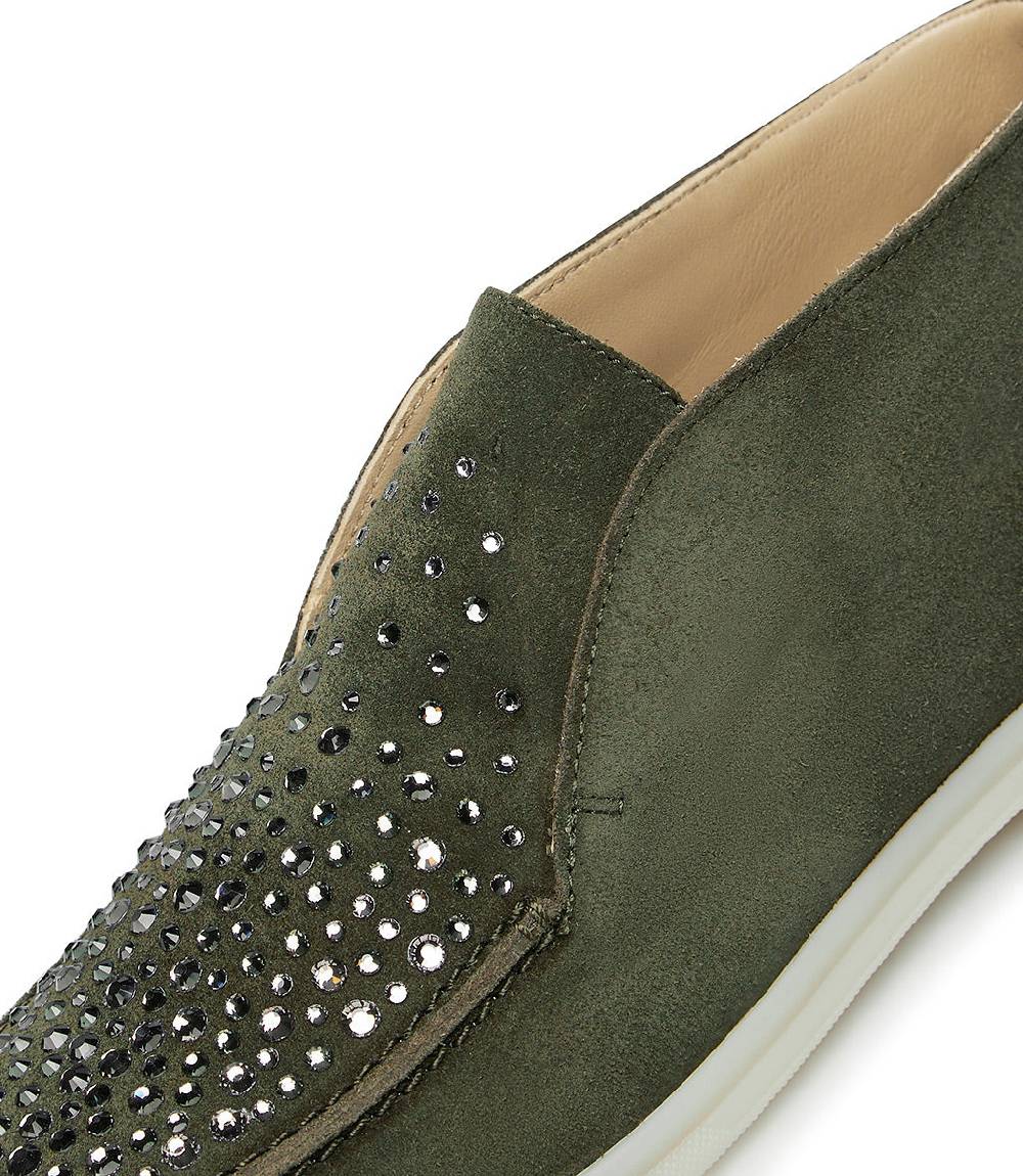 Loriblu Mocassini In Pelle Scamosciata Verde Con Cristalli