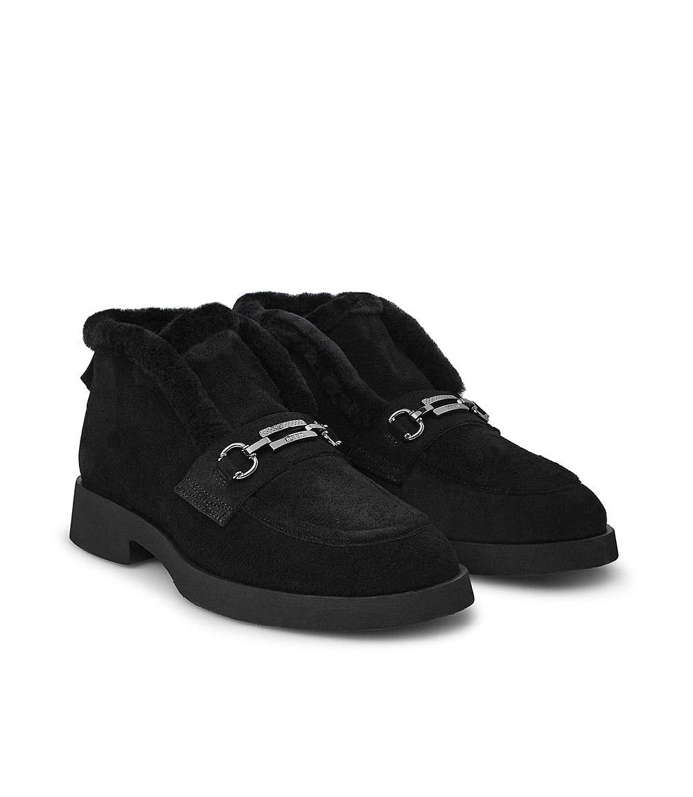 Loriblu Mocassini In Pelliccia Nera Con Fibbia-logo