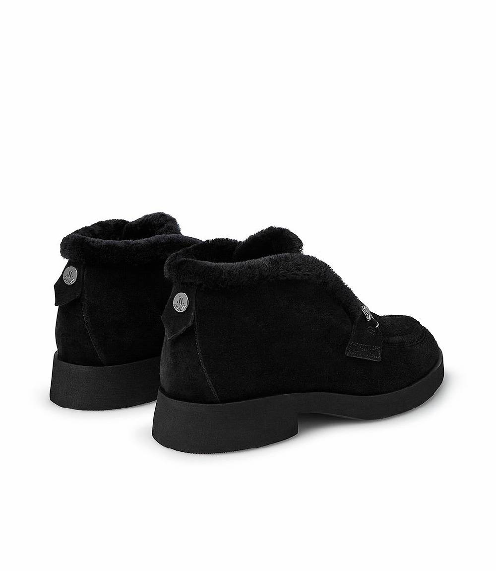 Loriblu Mocassini In Pelliccia Nera Con Fibbia-logo