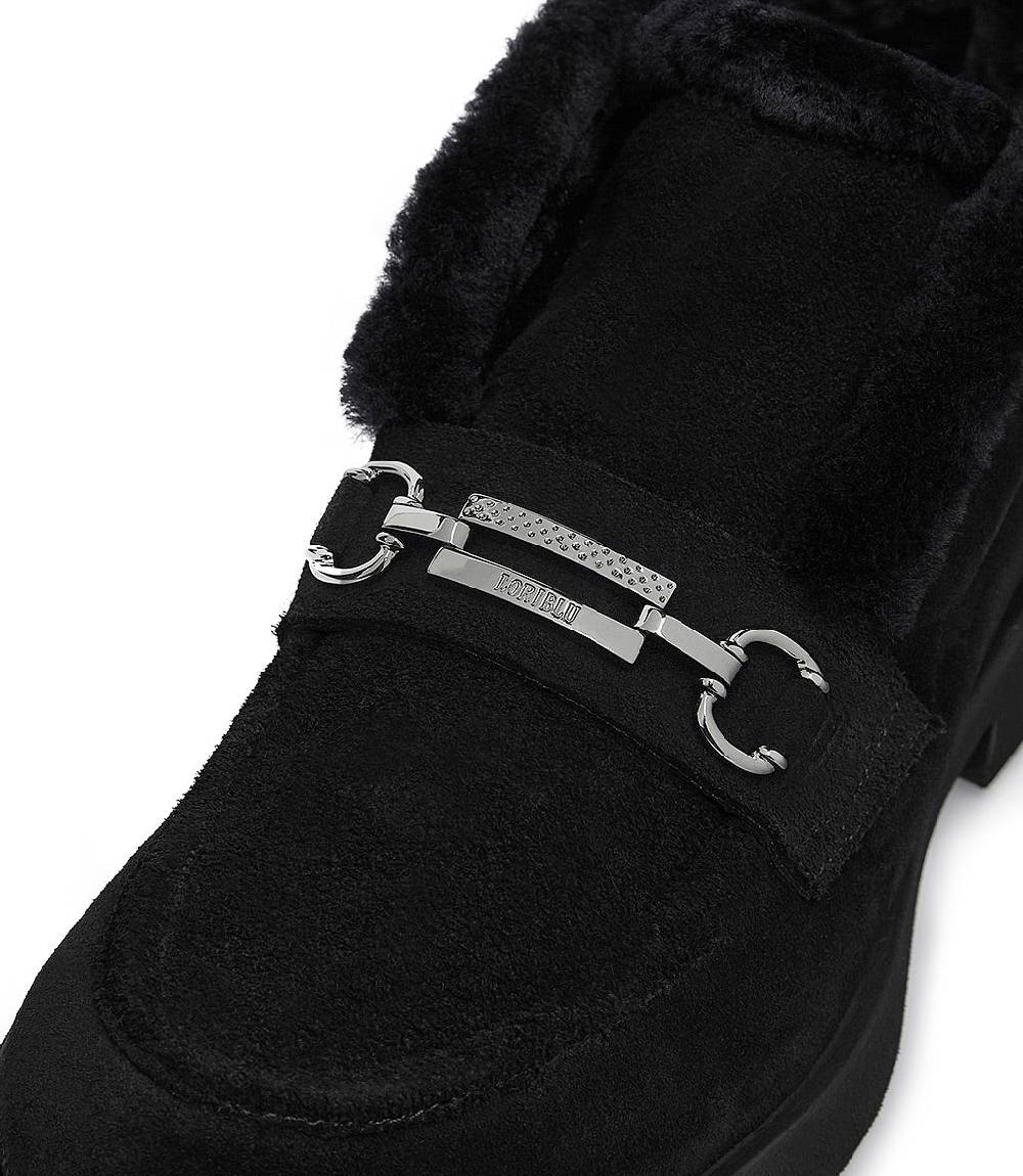 Loriblu Mocassini In Pelliccia Nera Con Fibbia-logo