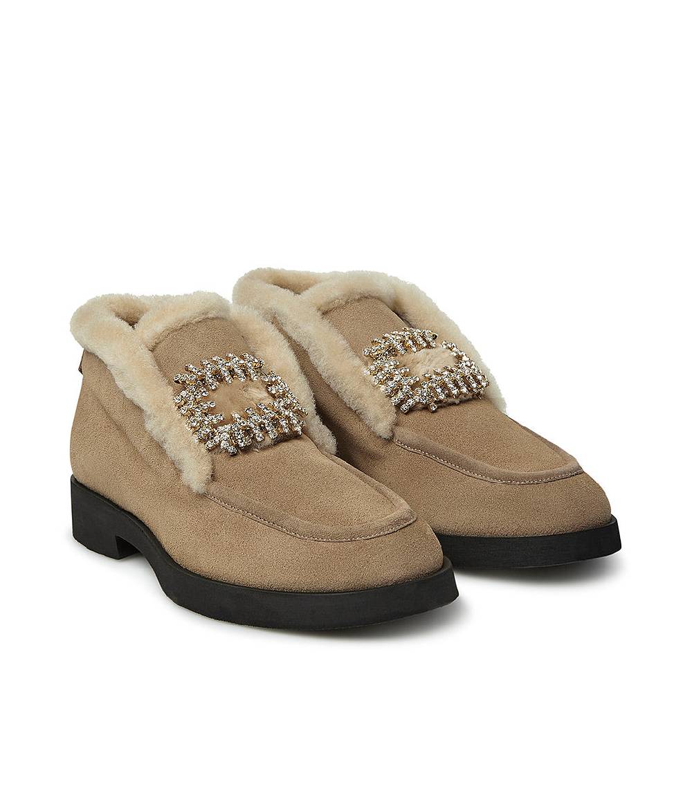 Loriblu Mocassini In Velour Miele Con Fibbia-gioiello