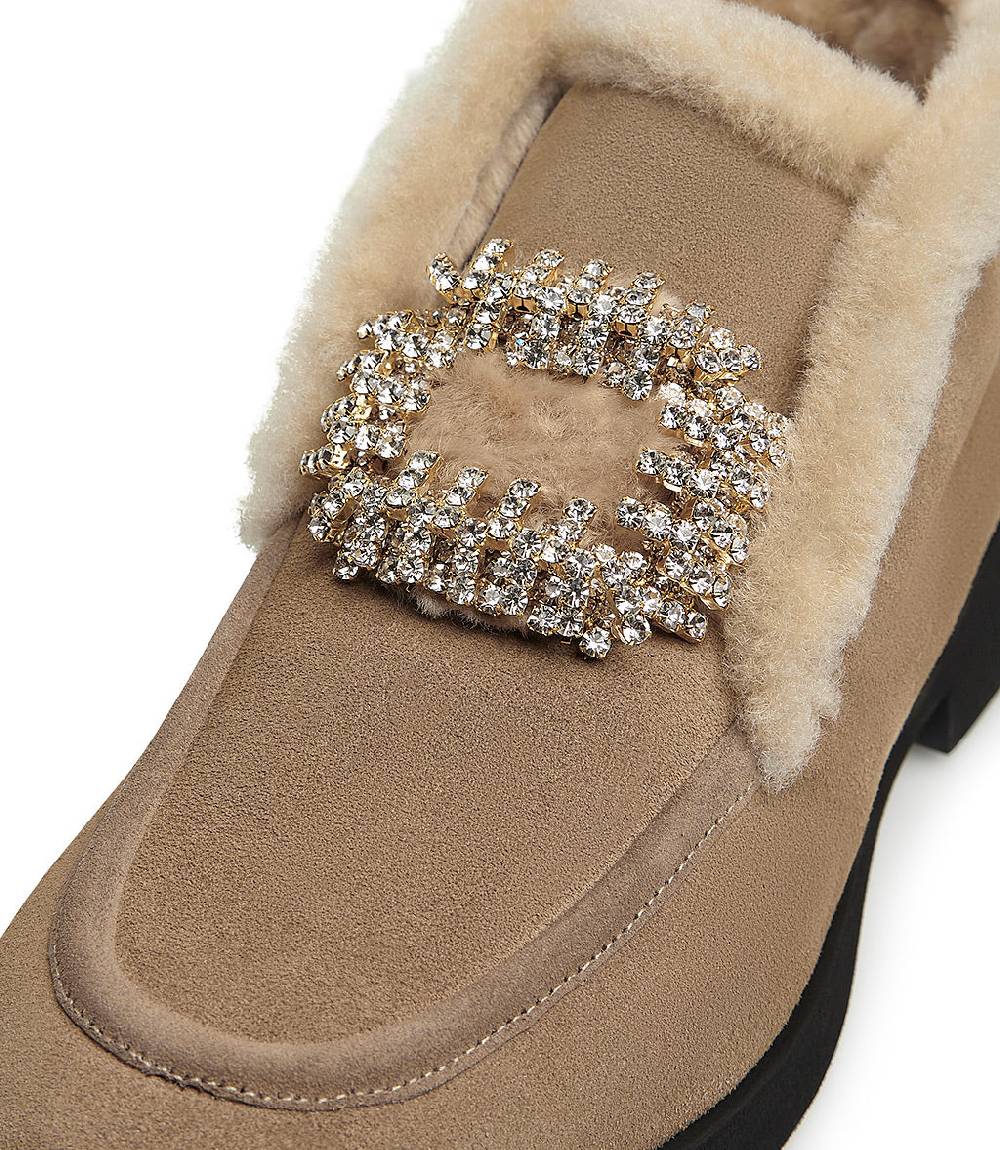 Loriblu Mocassini In Velour Miele Con Fibbia-gioiello