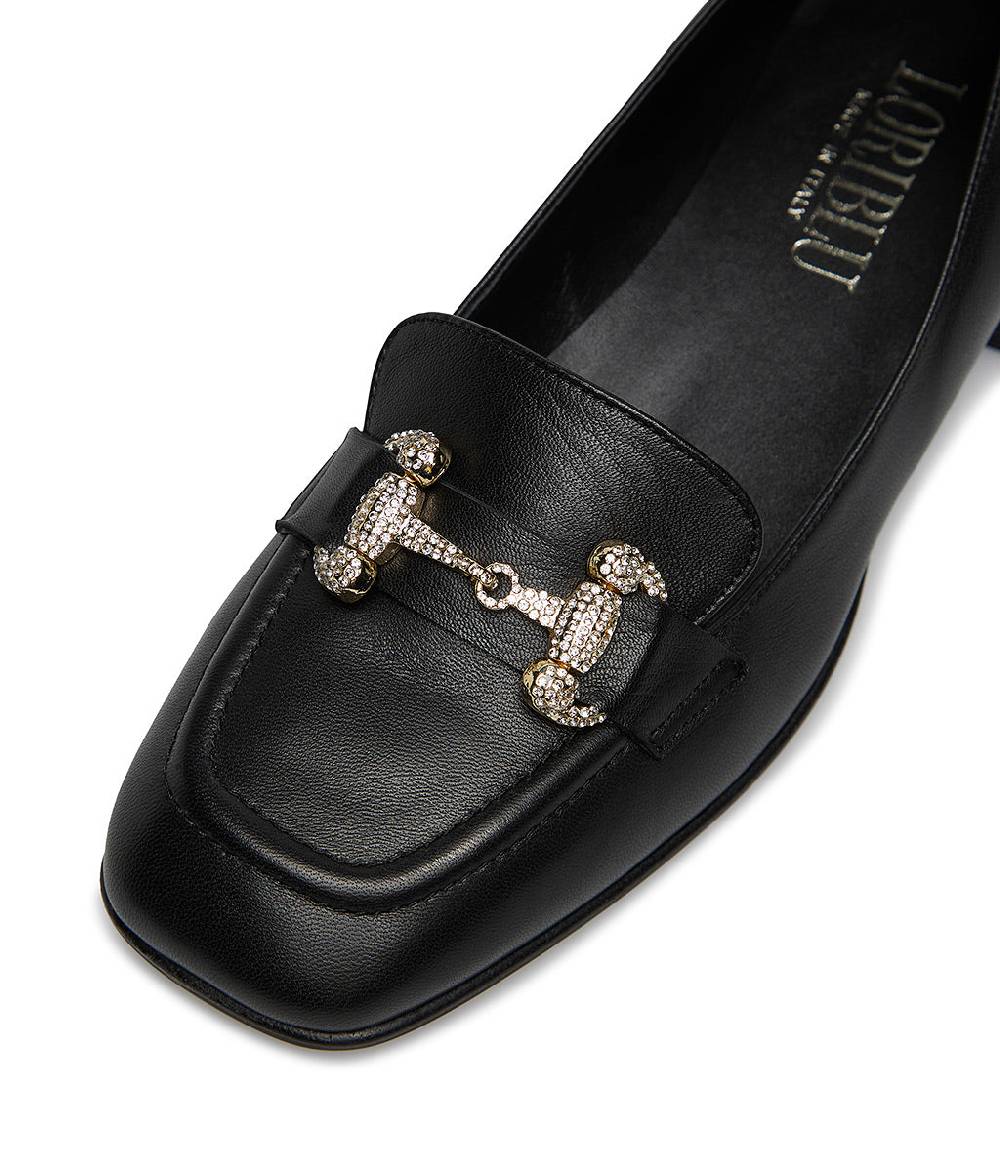 Loriblu Mocassino In Nappa Nera Con Morsetto Gioiello