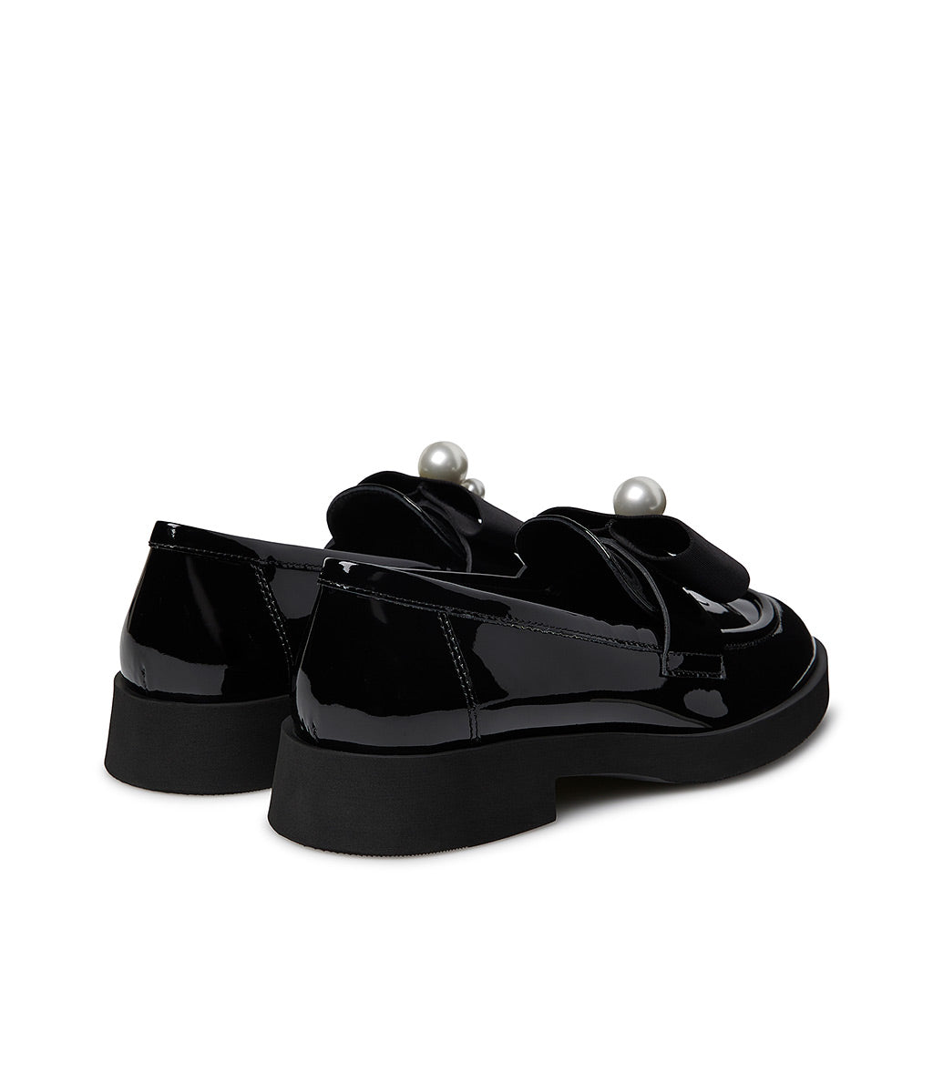 Loriblu Mocassino In Vernice Nera Con Gros-grain E Perle