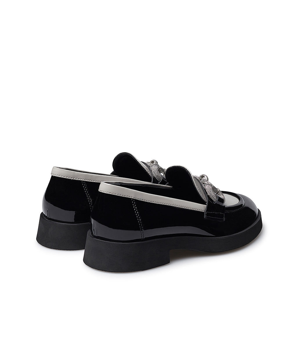 Loriblu Mocassino In Vernice Nera E Grigio Con Morsetto Gioiello
