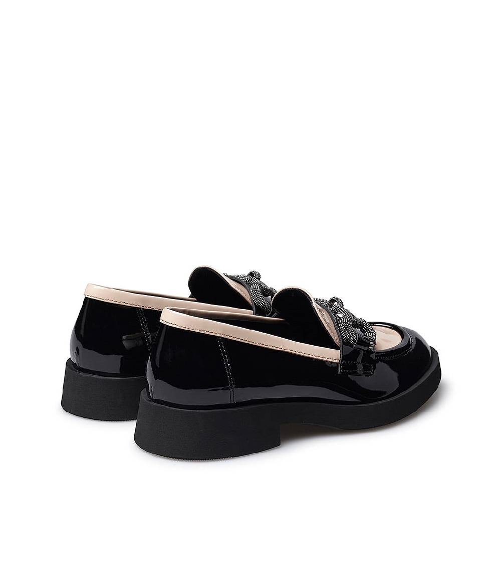 Loriblu Mocassino In Vernice Nera E Nude Con Morsetto Gioiello