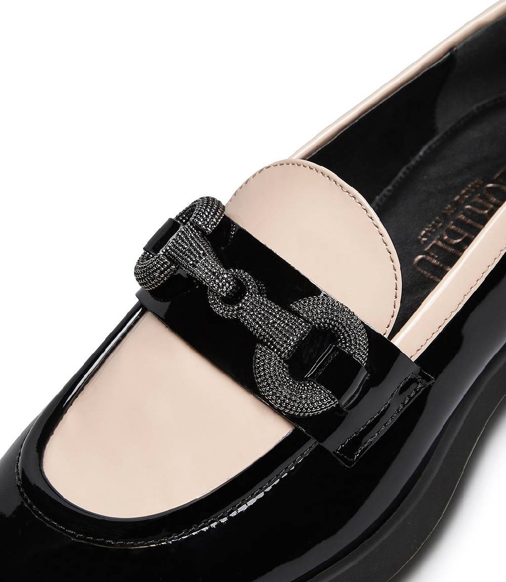 Loriblu Mocassino In Vernice Nera E Nude Con Morsetto Gioiello