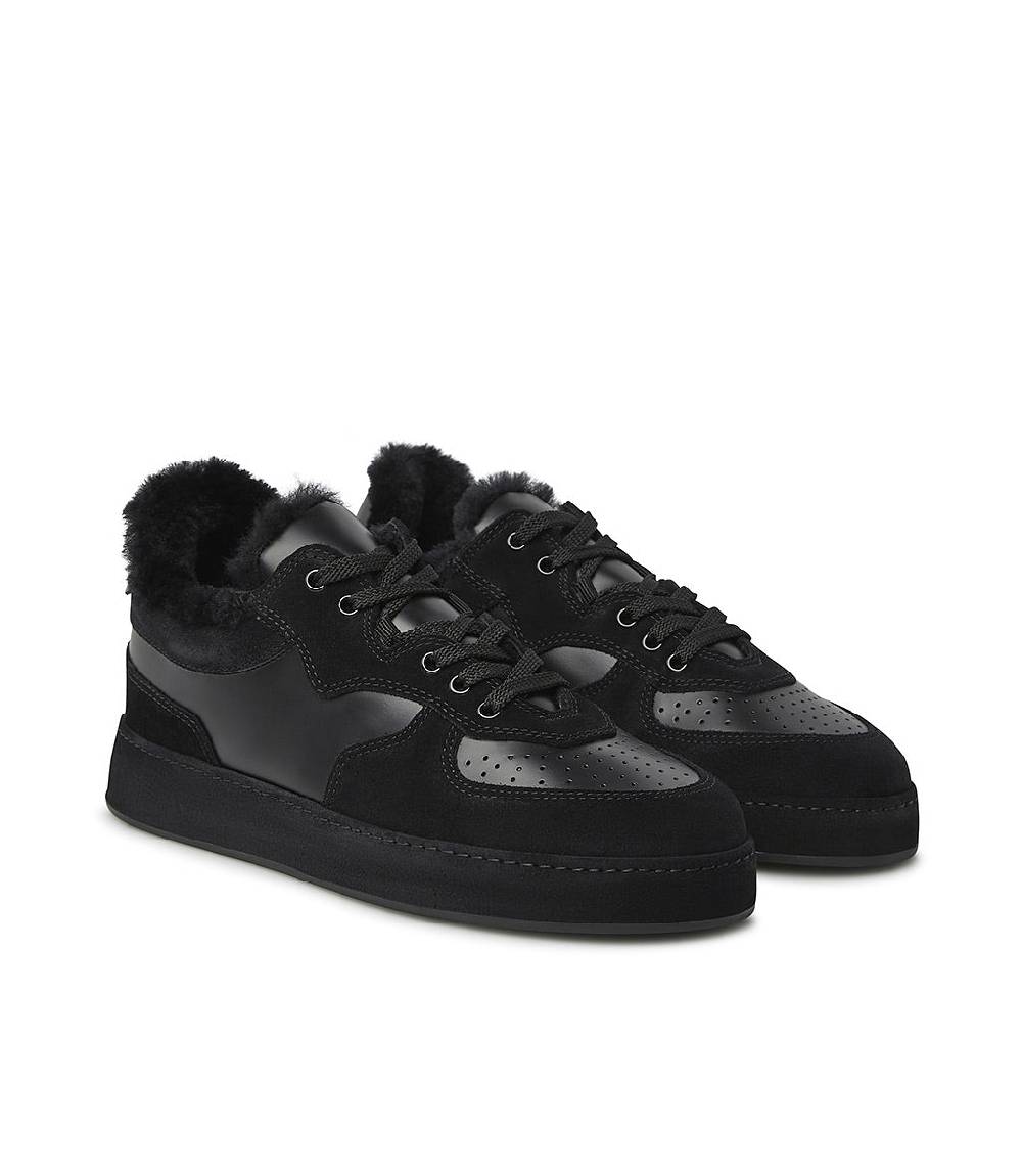 Loriblu Sneakers In Pelle, Camoscio E Shearling Nero