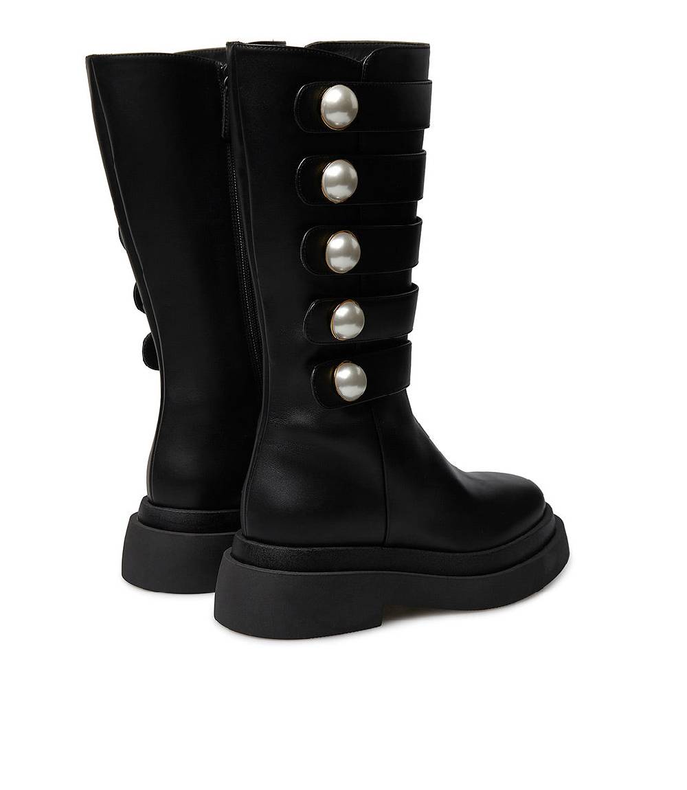 Loriblu Stivale In Vitello Nero Con Cinturini E Borchie Perla