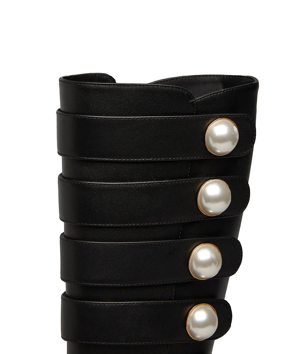 Loriblu Stivale In Vitello Nero Con Cinturini E Borchie Perla