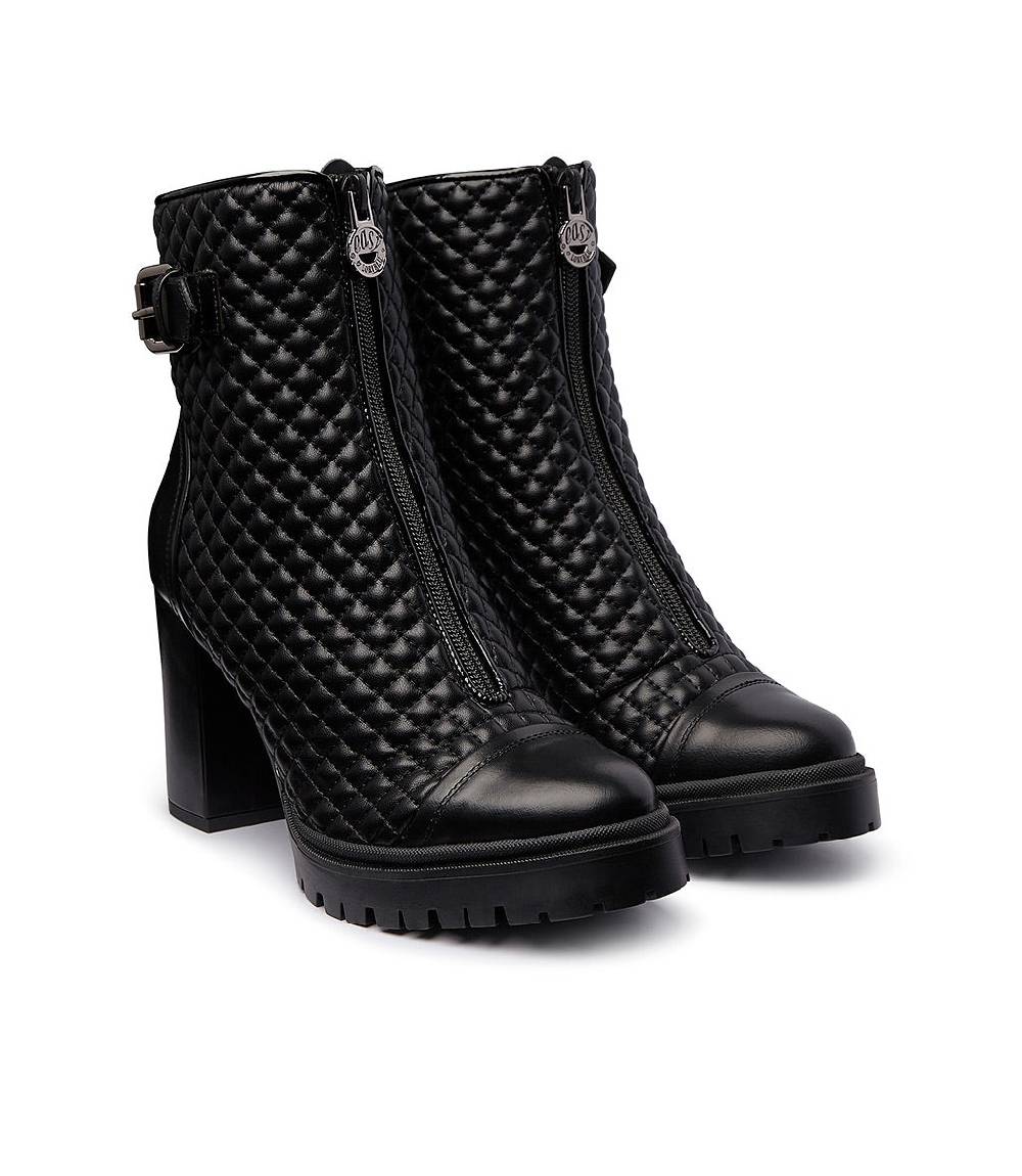 Loriblu Stivaletti Imbottiti In Pelle Nera Con Inserti Trapuntati