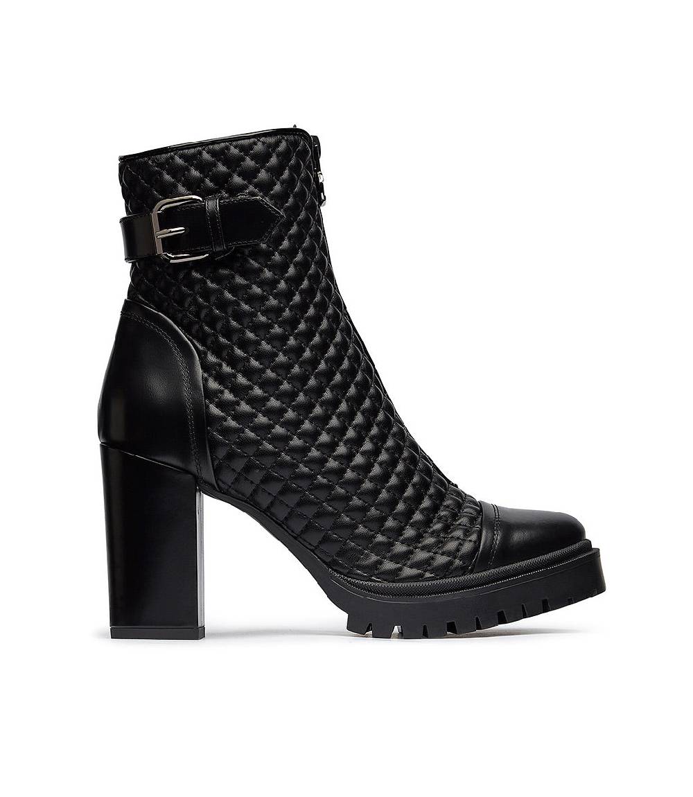 Loriblu Stivaletti imbottiti in pelle nera con inserti trapuntati