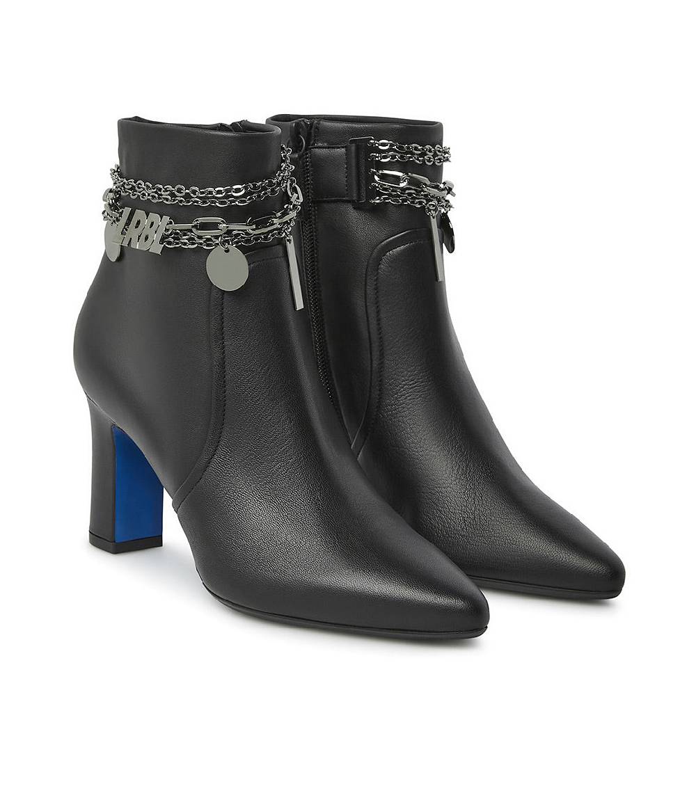 Loriblu Stivaletti In Nappa Nera Con Catenella Argento
