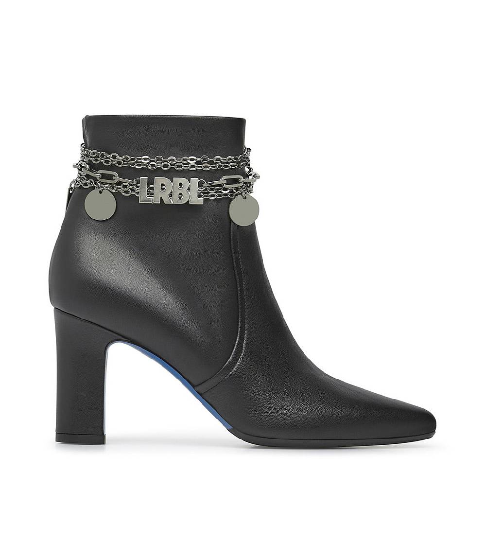 Loriblu Stivaletti in nappa nera con catenella argento