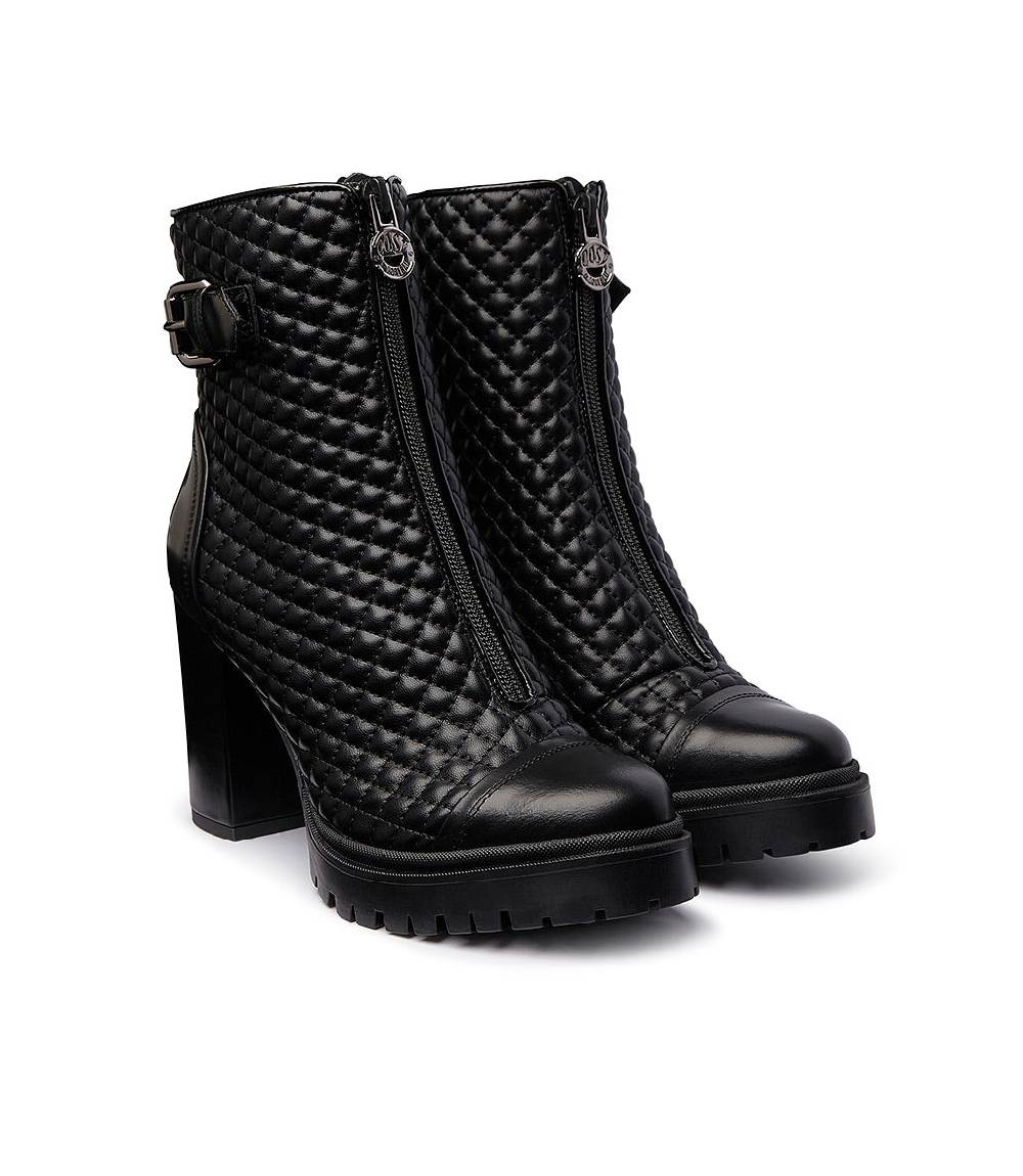 Loriblu Stivaletti In Pelle Nera Con Inserti Trapuntati