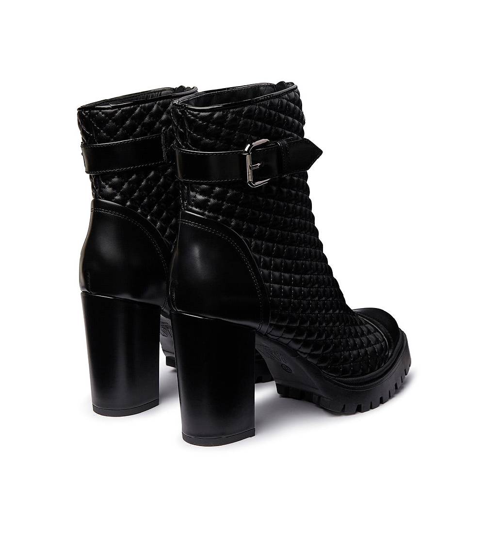 Loriblu Stivaletti In Pelle Nera Con Inserti Trapuntati