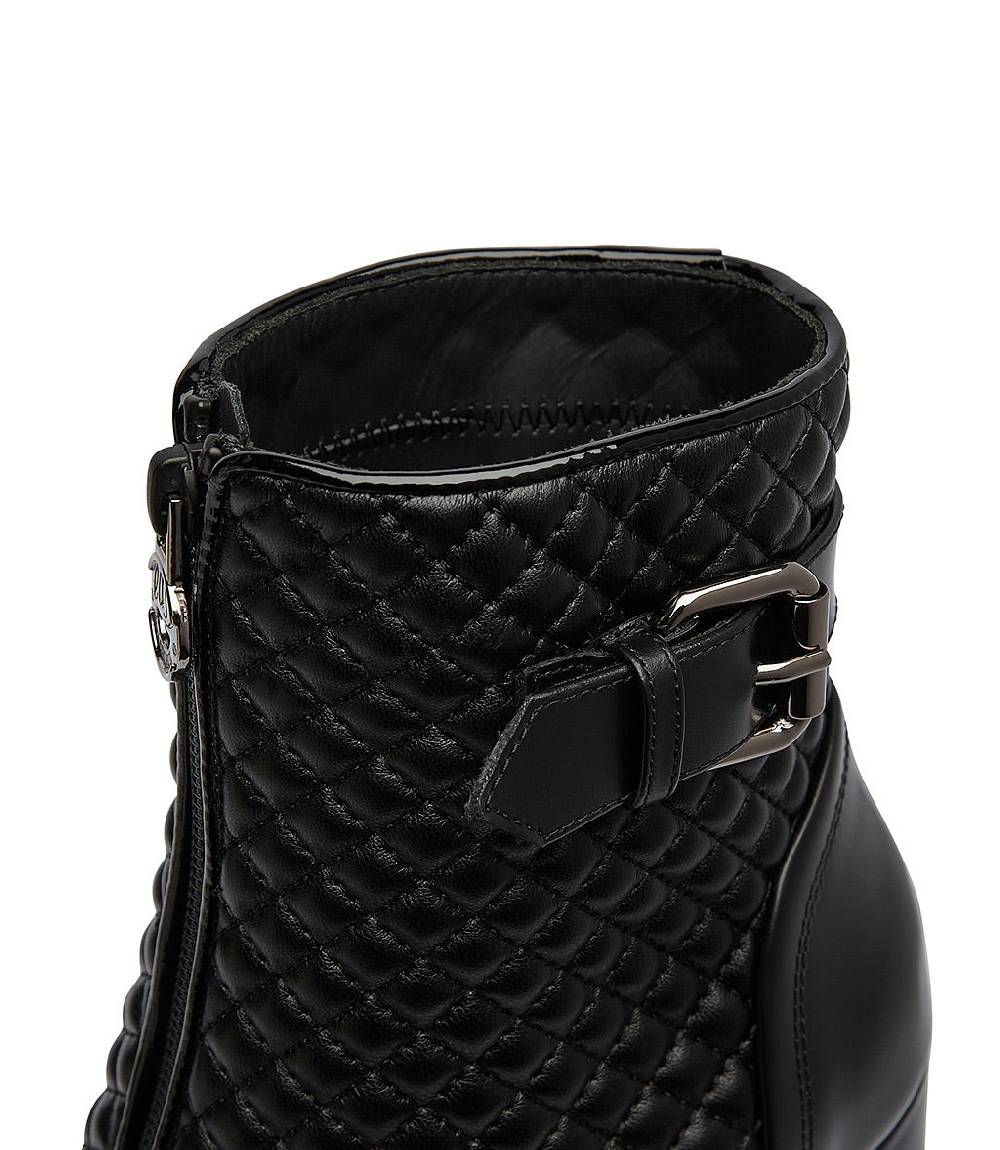 Loriblu Stivaletti In Pelle Nera Con Inserti Trapuntati