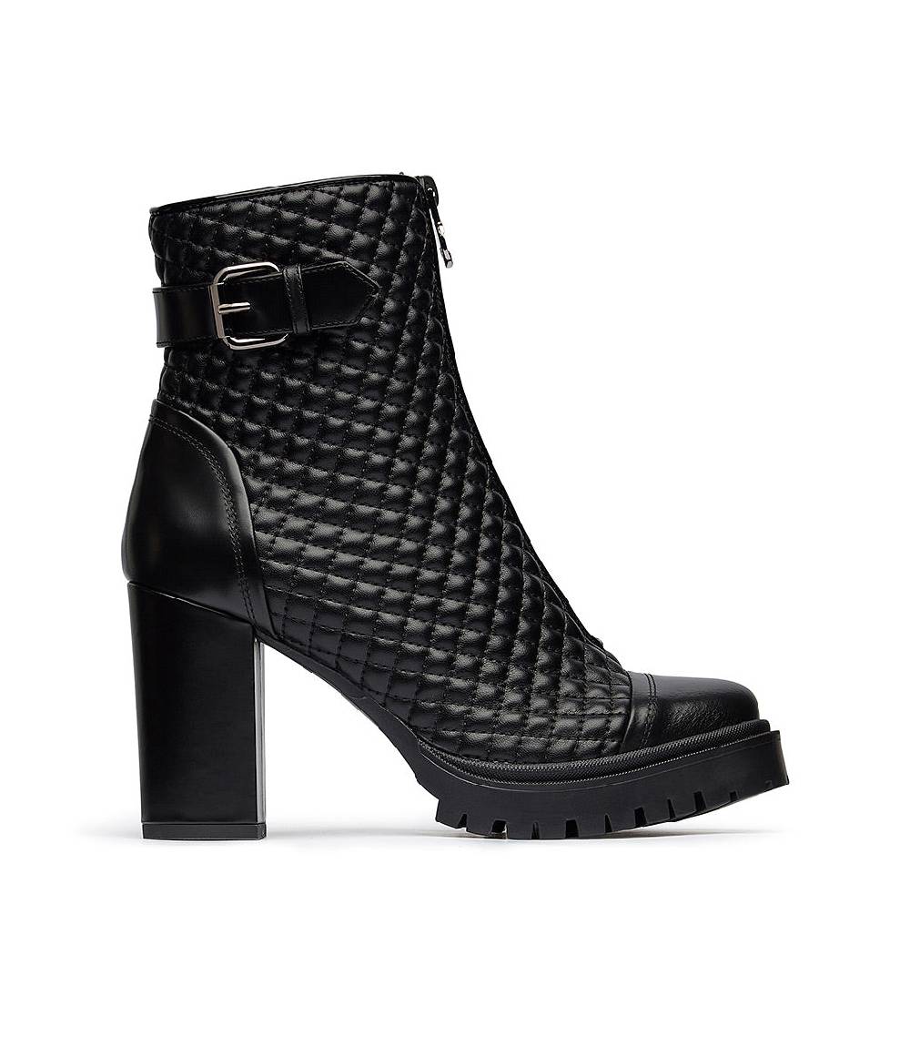 Loriblu Stivaletti in pelle nera con inserti trapuntati