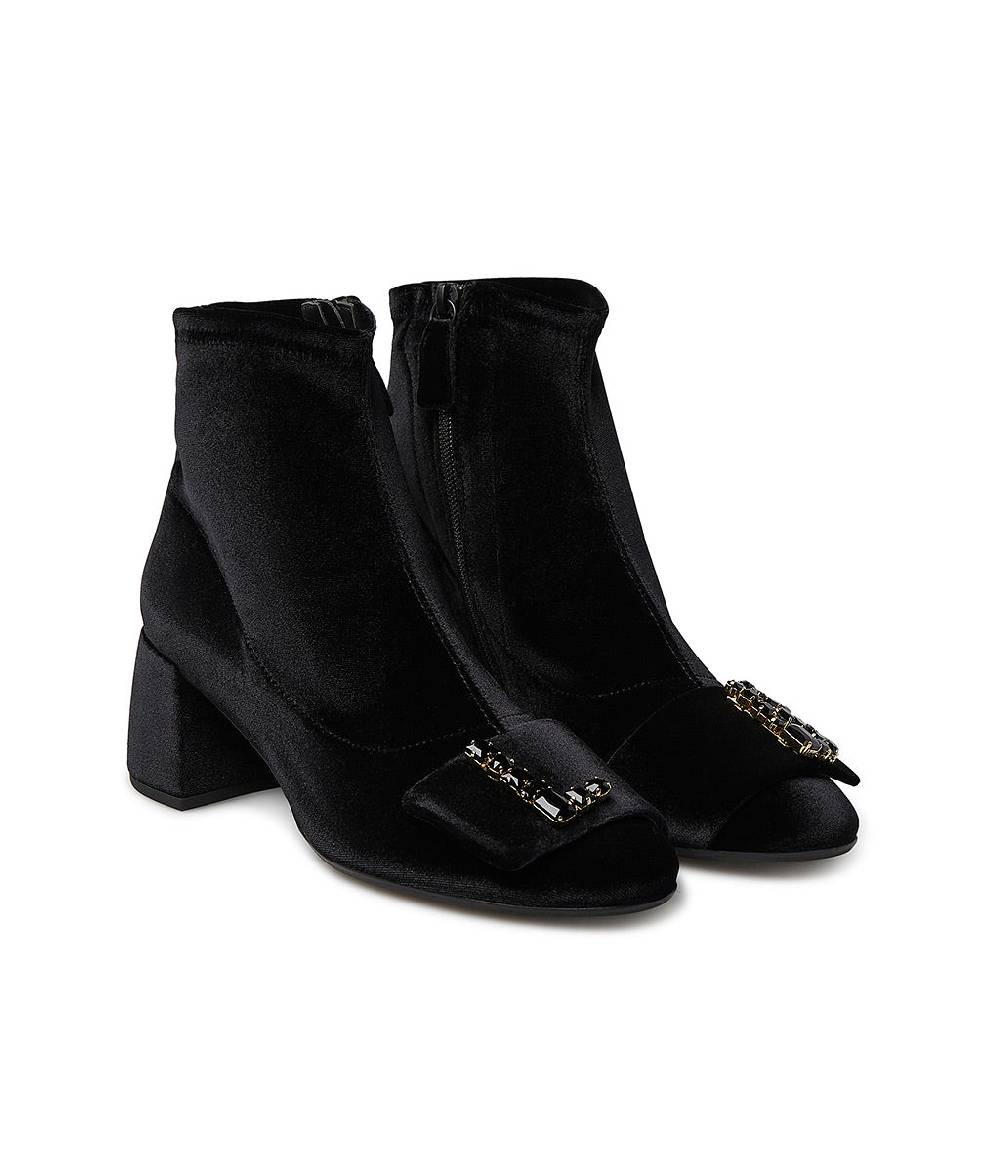 Loriblu Stivaletti In Velluto Nero Con Logo Signature Cristalli