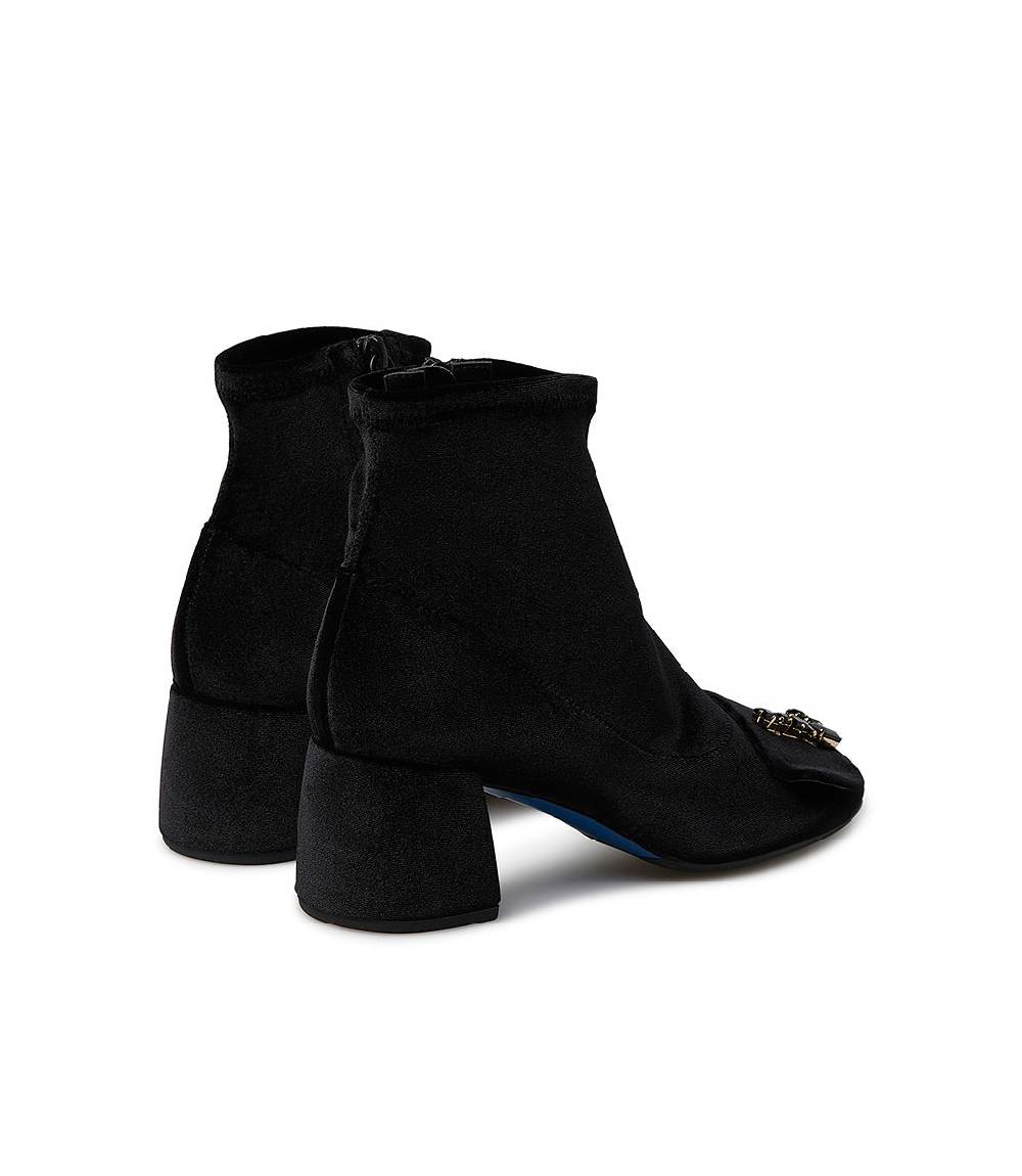 Loriblu Stivaletti In Velluto Nero Con Logo Signature Cristalli