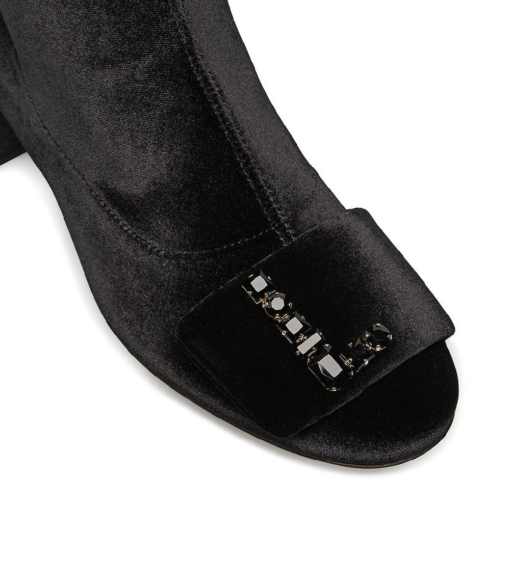 Loriblu Stivaletti In Velluto Nero Con Logo Signature Cristalli