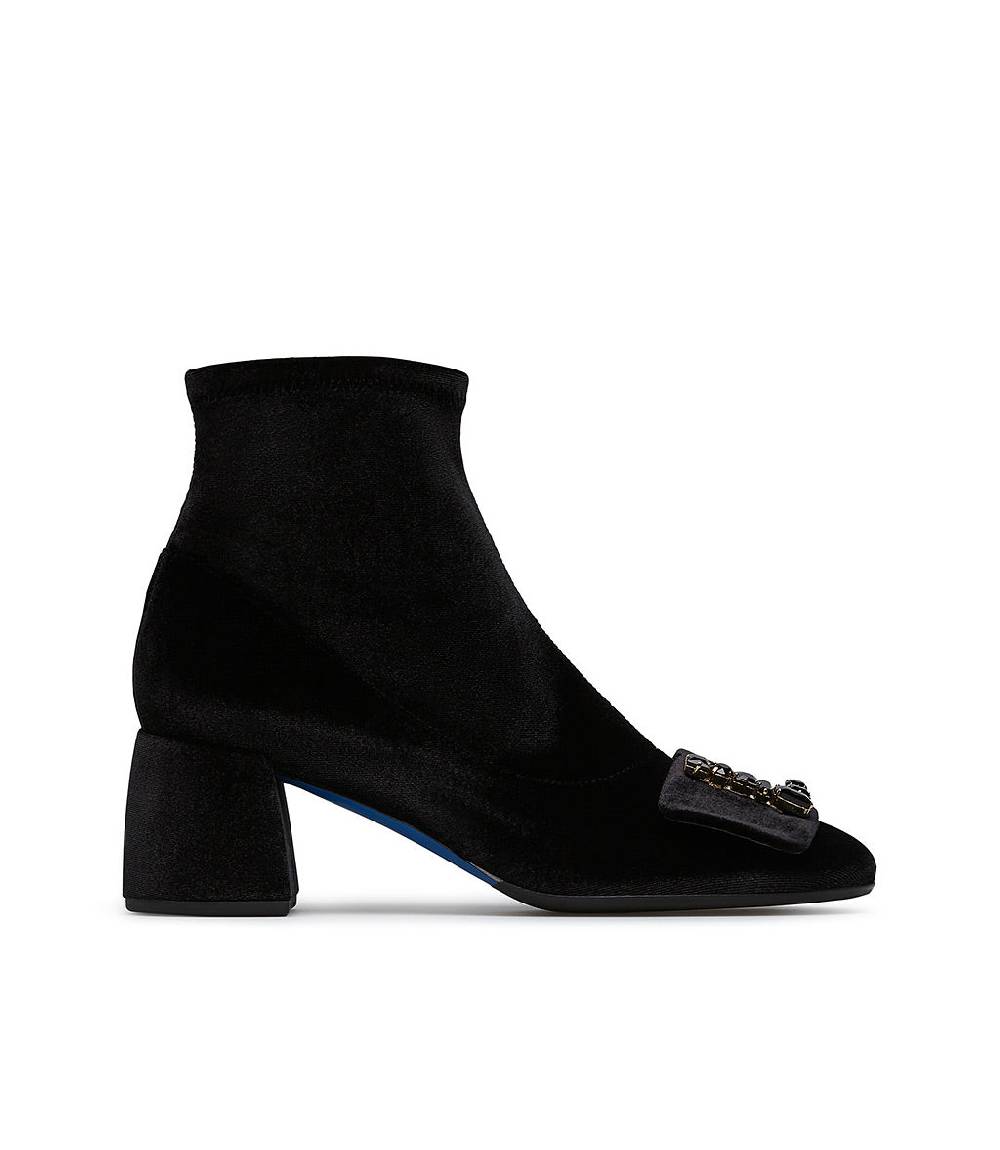 Loriblu Stivaletti in velluto nero con Logo Signature cristalli