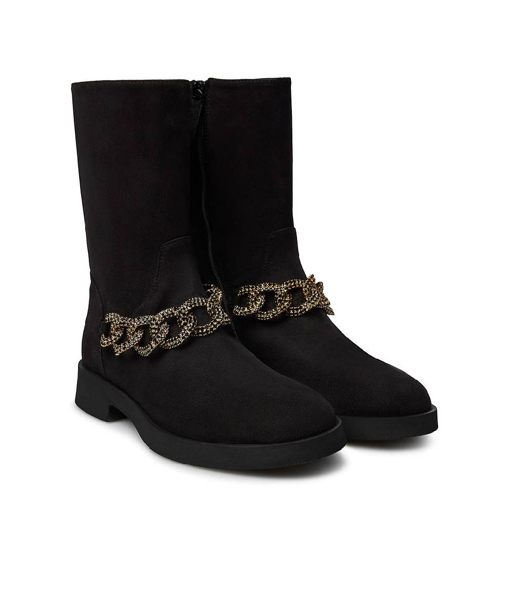 Loriblu Stivaletto In Camoscio Nero Con Catena Gioiello