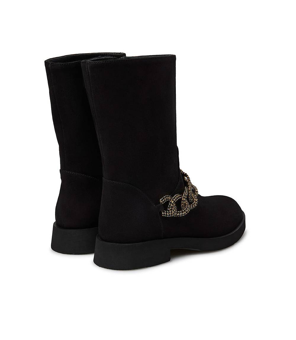 Loriblu Stivaletto In Camoscio Nero Con Catena Gioiello