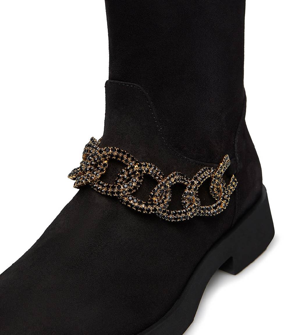 Loriblu Stivaletto In Camoscio Nero Con Catena Gioiello