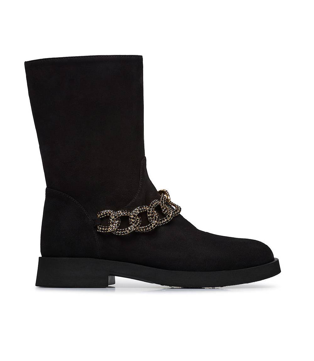 Loriblu Stivaletto in camoscio nero con catena gioiello