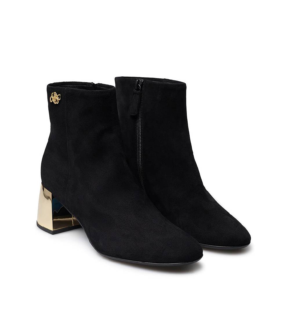 Loriblu Stivaletto In Camoscio Nero Con Tacco Metal Oro