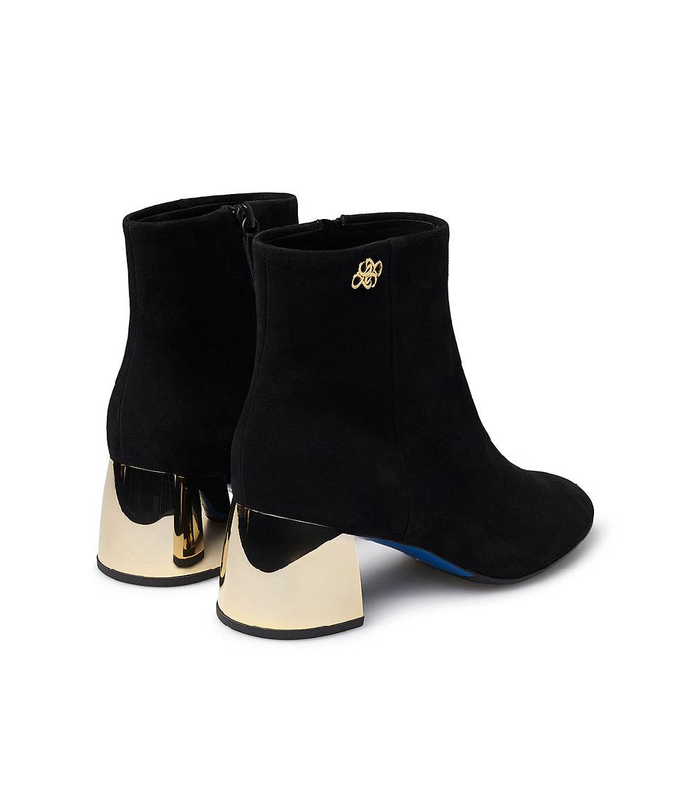 Loriblu Stivaletto In Camoscio Nero Con Tacco Metal Oro