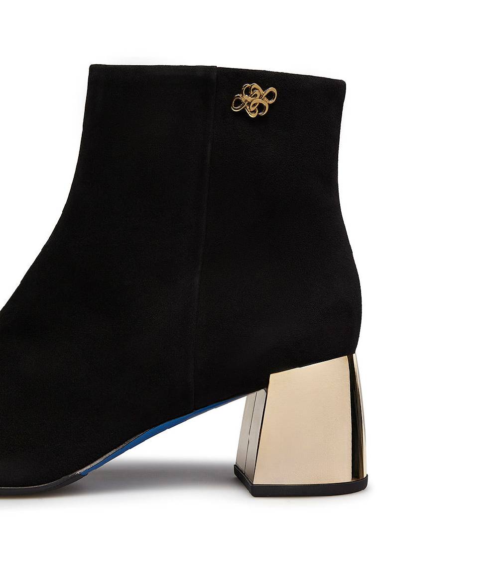 Loriblu Stivaletto In Camoscio Nero Con Tacco Metal Oro