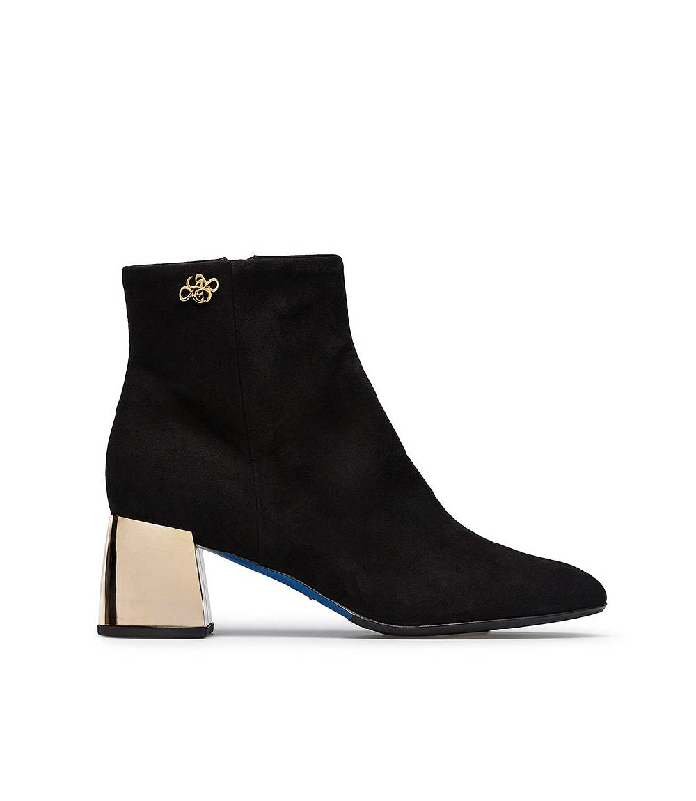 Loriblu Stivaletto in camoscio nero con tacco metal oro