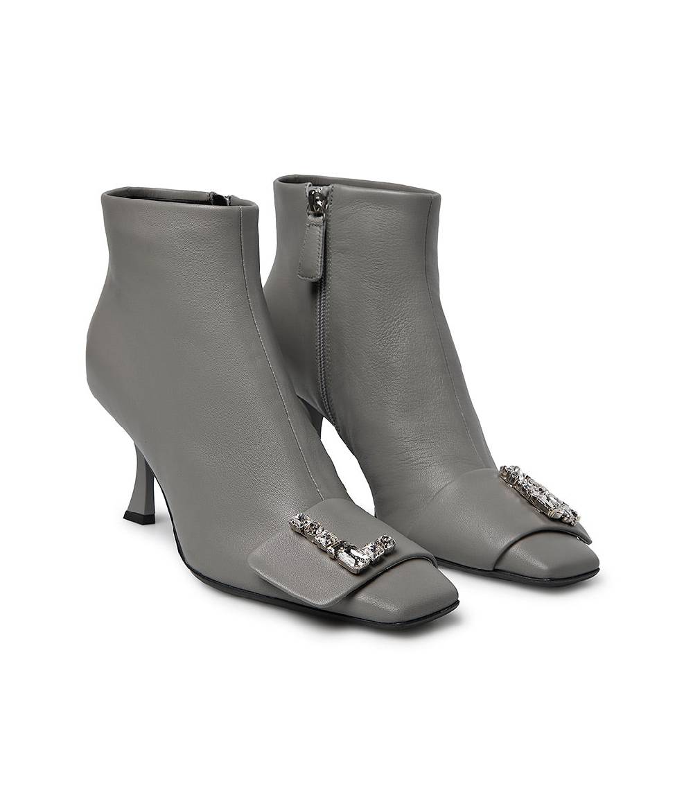 Loriblu Stivaletto In Nappa Grigio Con Logo Signature Cristalli