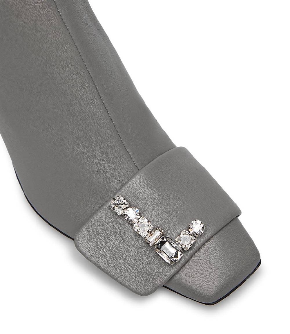 Loriblu Stivaletto In Nappa Grigio Con Logo Signature Cristalli