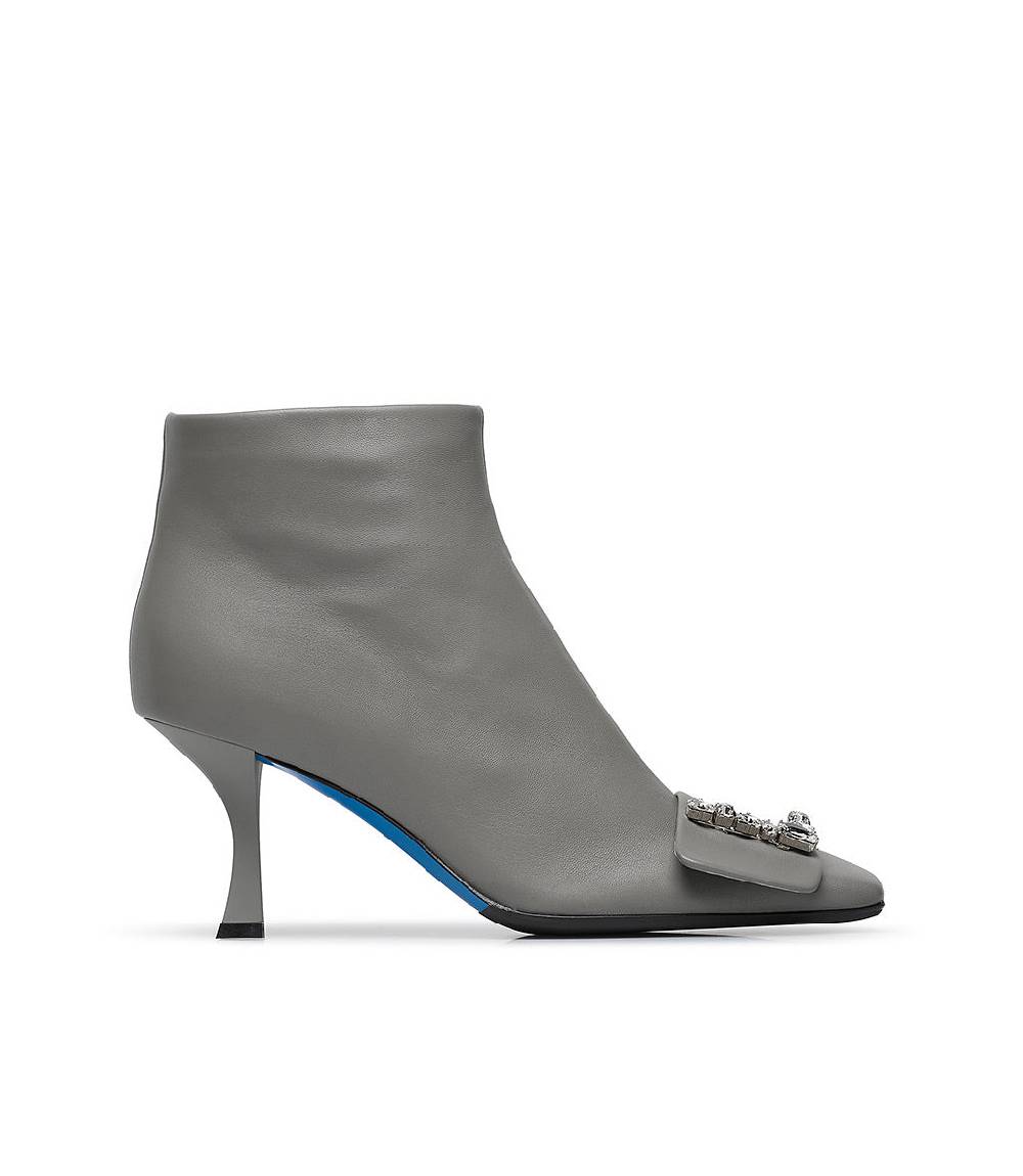 Loriblu Stivaletto in nappa grigio con Logo Signature cristalli